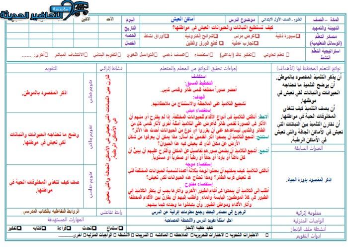 تحضير مادة العلوم الصف الثاني الابتدائي