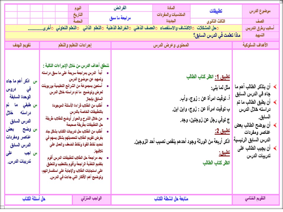 أوراق عمل الفرائض مسارات أوراق عمل الفرائض مسارات