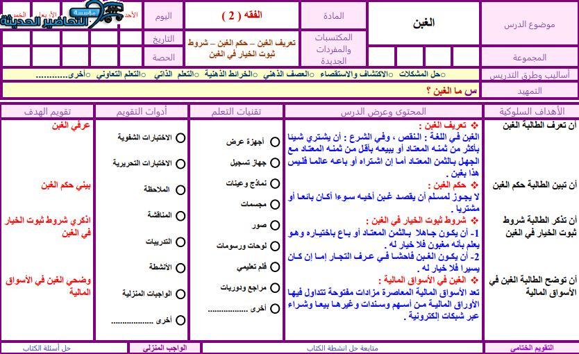 تحضير مادة الفقه 2 مقررات 