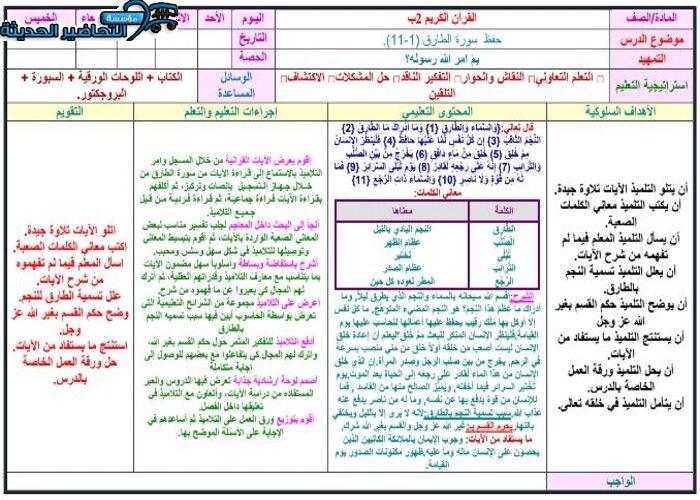 تحضير مادة القرآن الكريم للصف الثاني الابتدائي الفصل الدراسي الثانى تحضير مادة القرآن الكريم للصف الثاني الابتدائي الفصل الدراسي الثانى