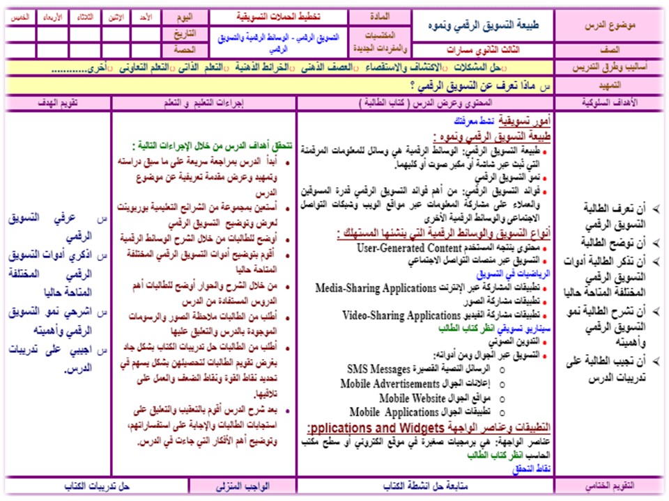 سجل انجاز مادة تخطيط الحملات التسويقية ثالث ثانوي الفصل الثاني سجل انجاز مادة تخطيط الحملات التسويقية ثالث ثانوي الفصل الثاني