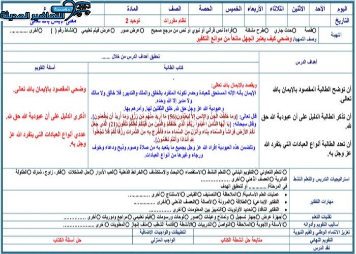 تحضير مادة توحيد 2 مقررات
