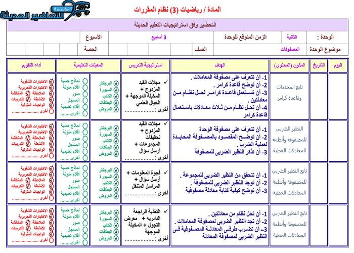 تحضير مادة رياضيات 3 ثالث ثانوي