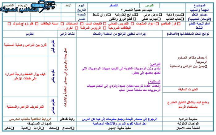 نموذج من تحضير مادة علم الأرض مقررات