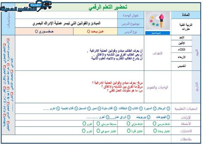 تحضير مادة التربية الفنية مقررات