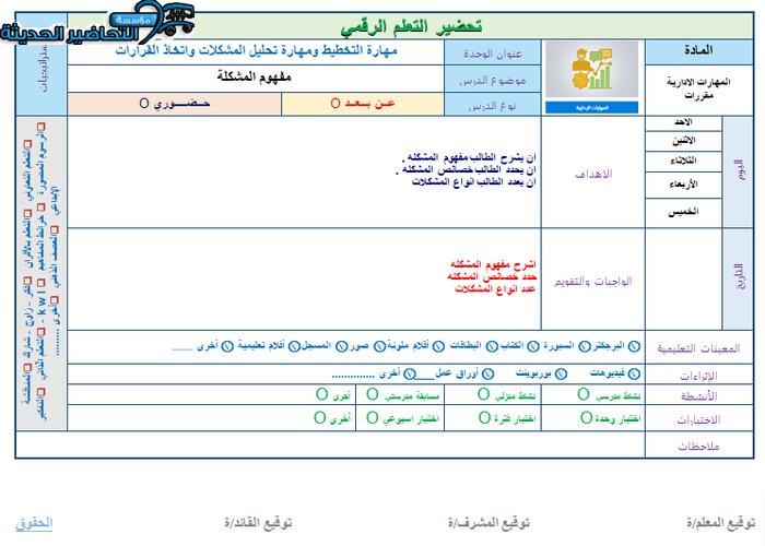 تحضير مفهوم المشكلة مهارات إدارية مقررات