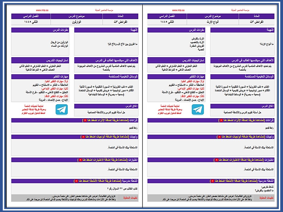 تحضير منصة مدرستي الفرائض مسارات تحضير منصة مدرستي الفرائض مسارات