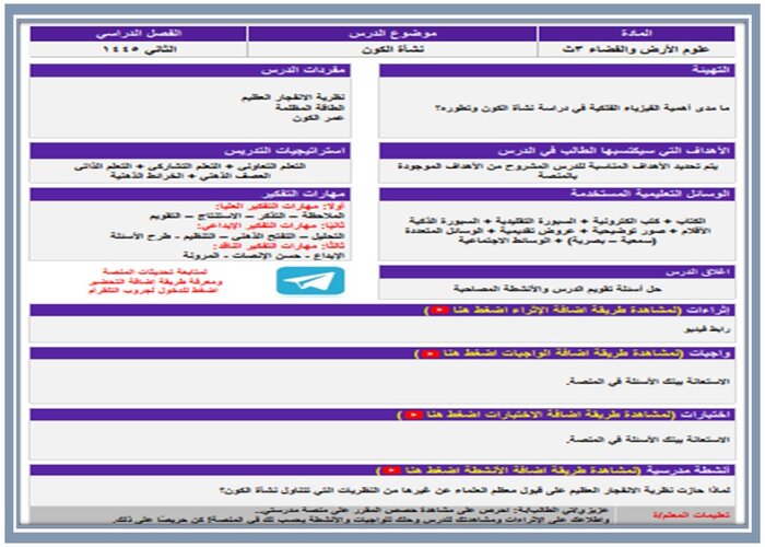 تحضير منصة مدرستي علوم الارض والفضاء مسارات  