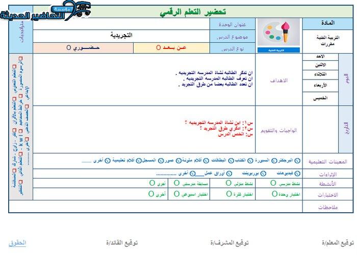 تحضير مادة التربية الفنية نظام المقررات