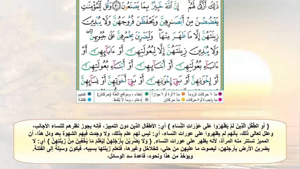 ورق عمل درس تفسير سورة النور (58 - 59) مادة التفسير الصف الثانى متوسط النصف الثاني