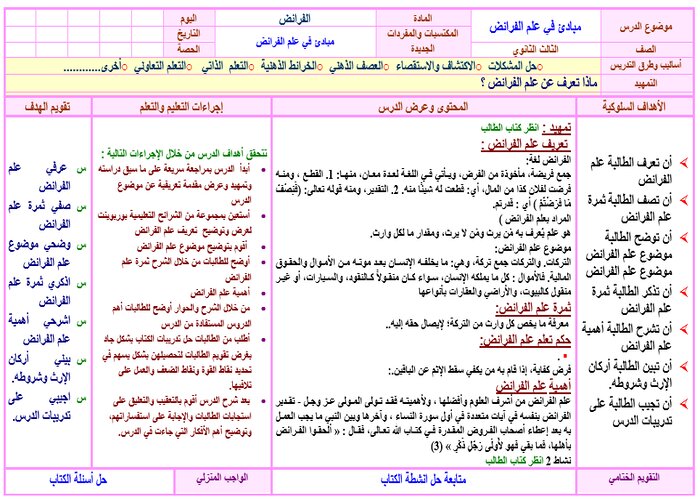 توزيع المنهج الفرائض مسارات توزيع المنهج الفرائض مسارات
