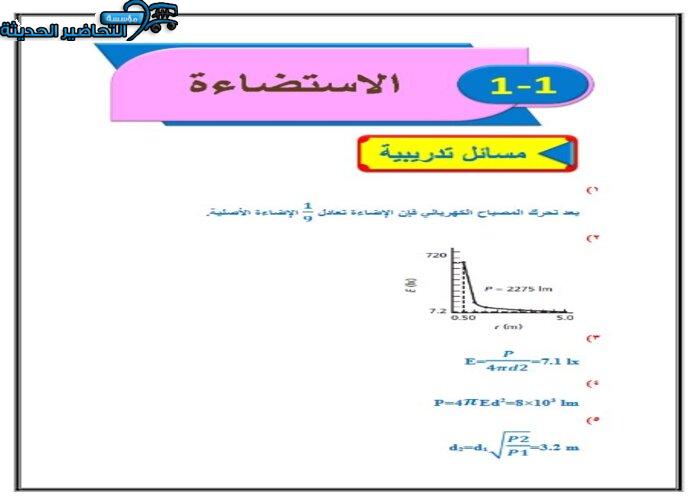 حل أسئلة الاستضاءة فيزياء 3 مقررات