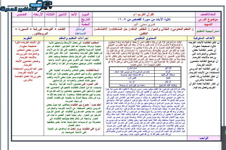 حل أسئلة تلاوة سورة القصص القرآن الكريم الأول2