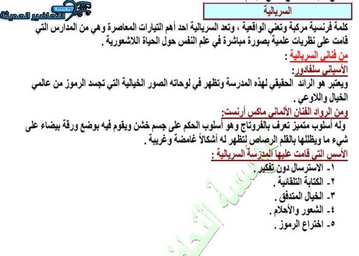 حل أسئلة درس السريالية مادة التربية الفنية نظام المقررات