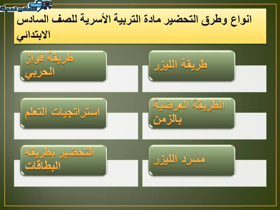 أنواع وطرق التحضير مادة التربية الاسرية للصف السادس الابتدائي