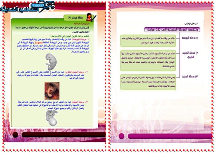 حل أسئلة درس مراحل الحمل مادة تربية صحية ونسوية