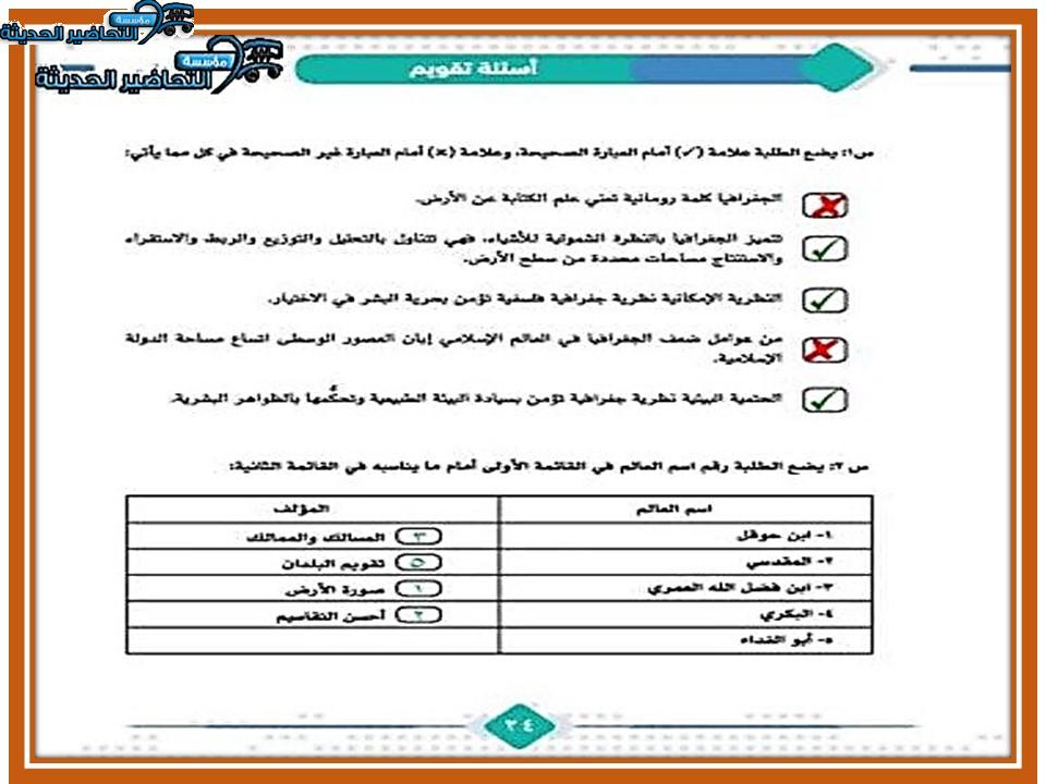 حل أسئلة مادة جغرافيا مقررات