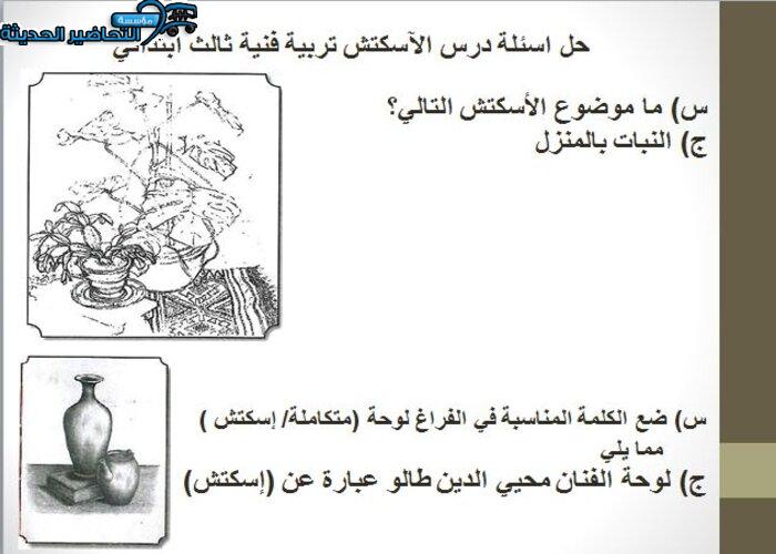 حل اسئلة درس الآسكتش تربية فنية ثالث ابتدائي