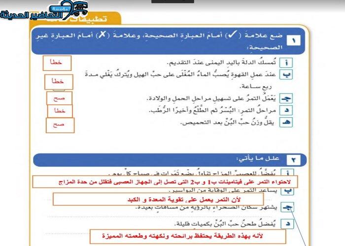 حل اسئلة درس التمر تربية اسرية للصف السادس الابتدائى