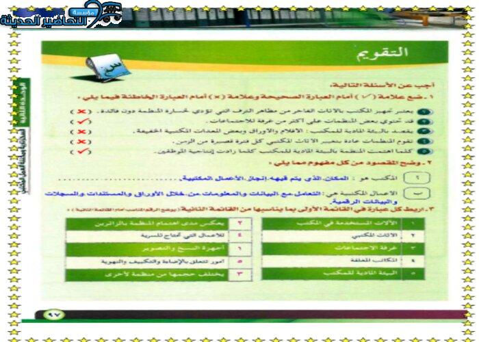 حل اسئلة درس المكتب ومحتوياته مهارات إدارية مقررات