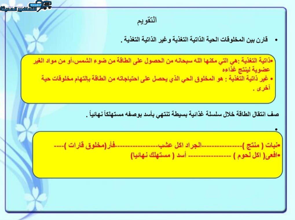 حل اسئلة درس انتقال الطاقة في النظام البيئي مادة علم البيئة مقررات