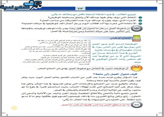 حل اسئله مادة التربية المهنية مقررات