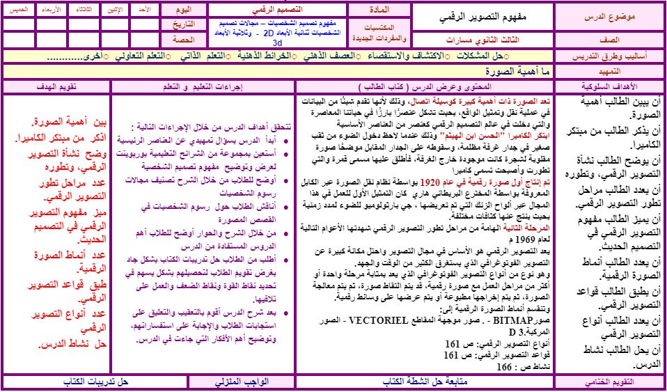 سجل انجاز مادة التصميم الرقمي ثالث ثانوي الفصل الثاني سجل انجاز مادة التصميم الرقمي ثالث ثانوي الفصل الثاني