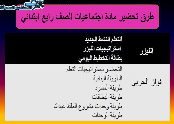 طرق تحضير درس التاريخ اجتماعيات رابع ابتدائي