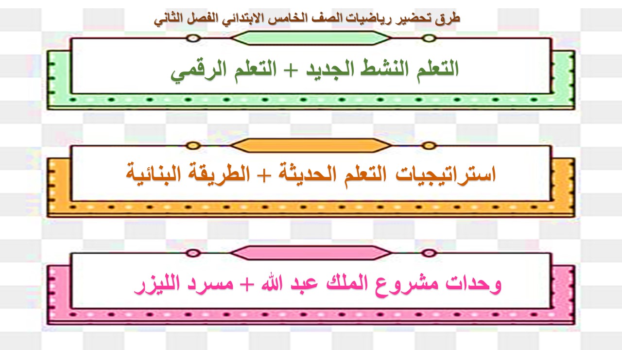 طرق تحضير رياضيات الصف الخامس الابتدائي الفصل الثاني