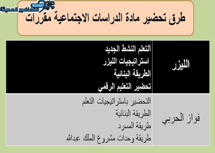 طرق تحضير مادة الأجتماعيات نظام المقررات