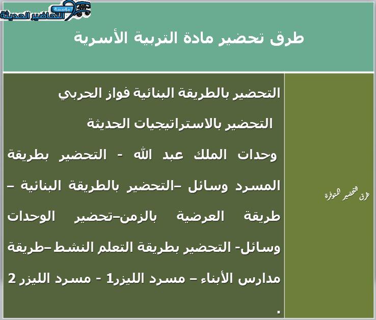 طرق تحضير مادة التربية الأسرية الأول المتوسط