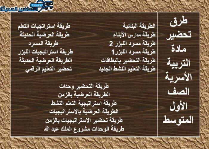 طرق تحضير مادة التربية الأسرية الصف الأول المتوسط