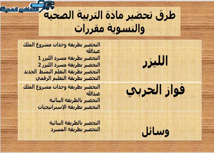 طرق تحضير مادة التربية الصحية والنسوية مقررات