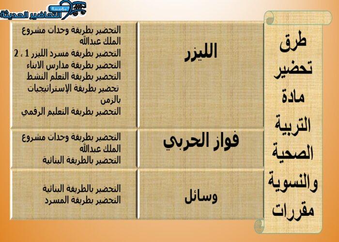 طرق تحضير مادة التربية الصحية والنسوية مقررات