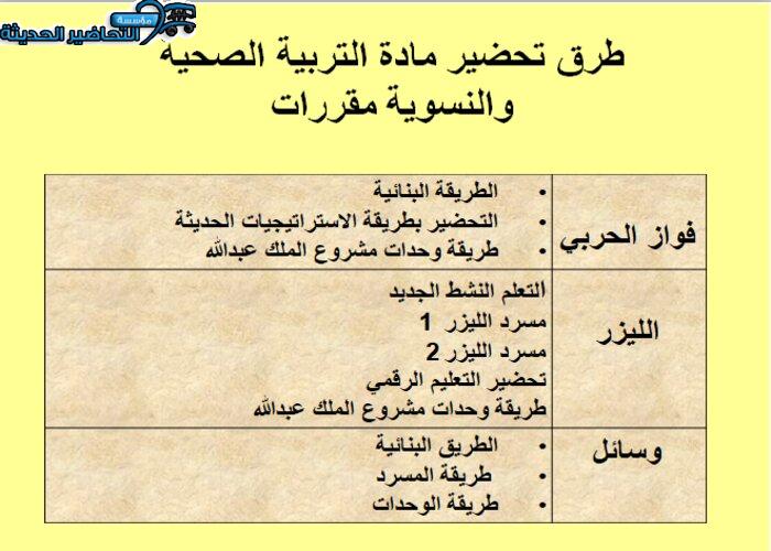 طرق تحضير مادة التربية الصحية والنسوية مقررات
