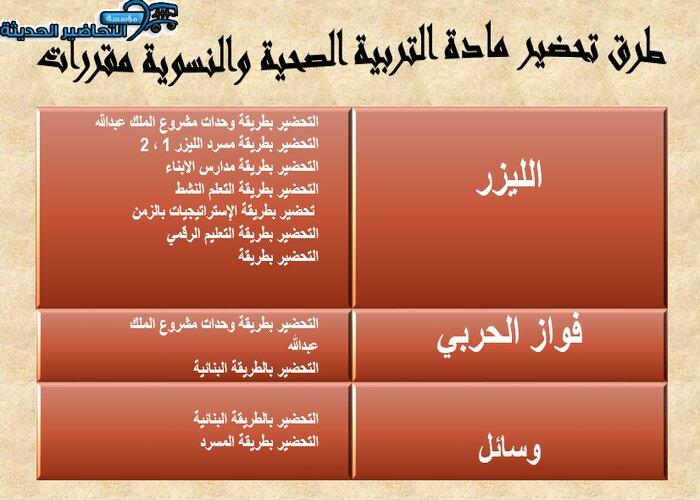 طرق تحضير مادة التربية الصحية والنسوية مقررات