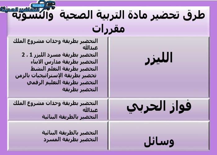 طرق تحضير مادة التربية الصحية والنسوية مقررات