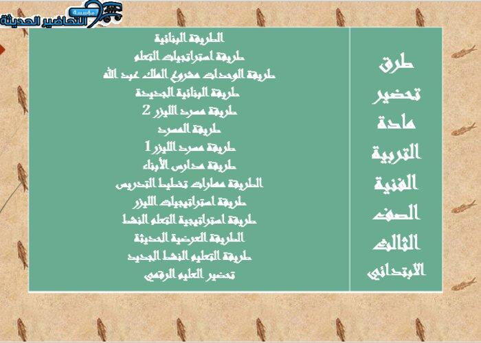 طرق تحضير مادة التربية الفنية الصف الثالث الابتدائي