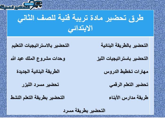 طرق تحضير مادة التربية الفنية الصف الثاني الإبتدائي