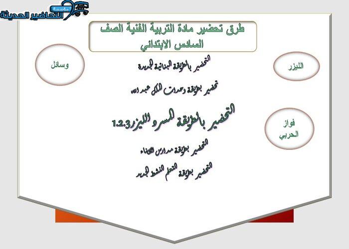 طرق تحضير مادة التربية الفنية الصف السادس الابتدائي الفصل الدراسي الأول