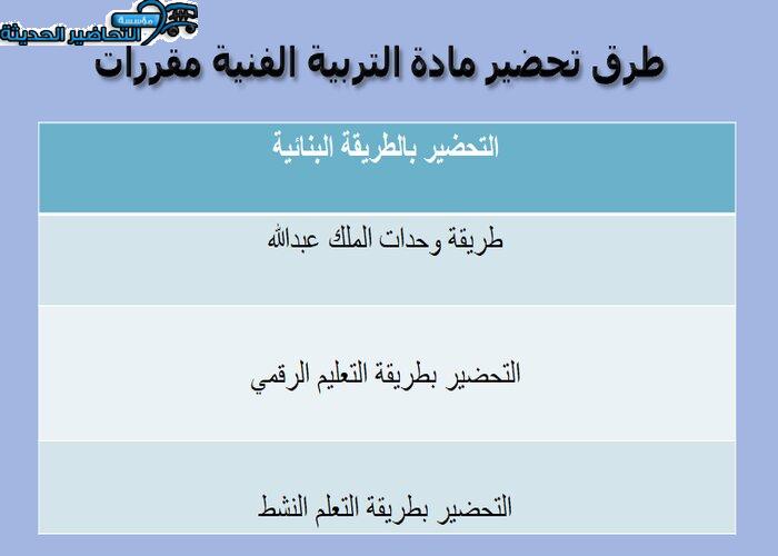 طرق تحضير مادة التربية الفنية نظام المقررات