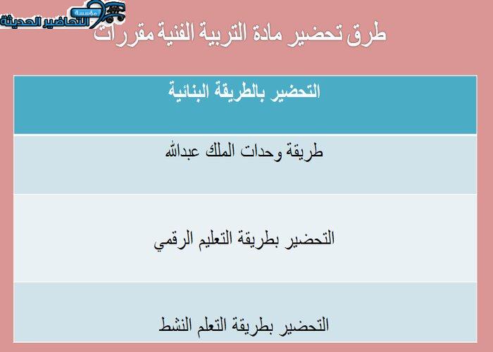 طرق تحضير مادة التربية الفنية نظام المقررات