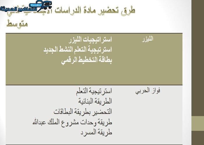 طرق تحضير مادة الدراسات الاجتماعية للصف الثاني متوسط