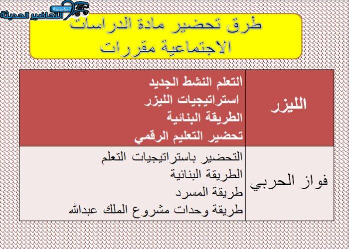 طرق تحضير مادة الدراسات الاجتماعية مقررات