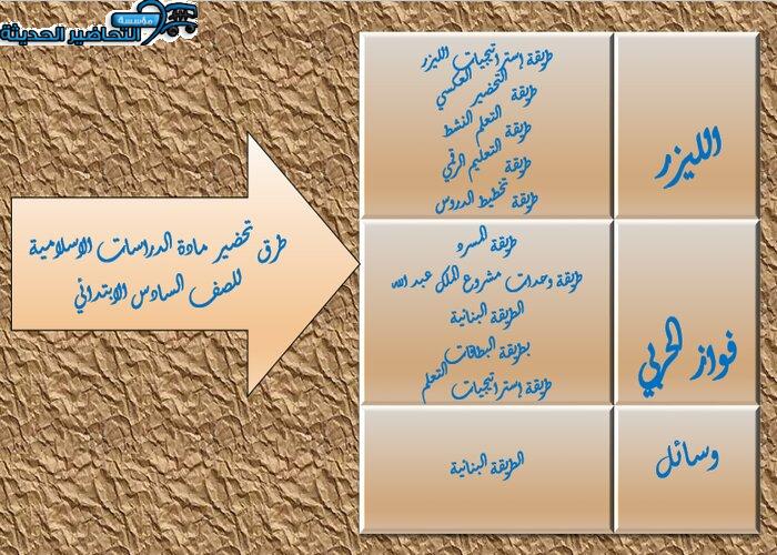 طرق تحضير مادة الدراسات الاسلامية للصف السادس الابتدائي