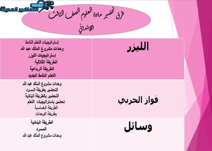 طرق تحضير مادة العلوم الصف الثالث الابتدائي