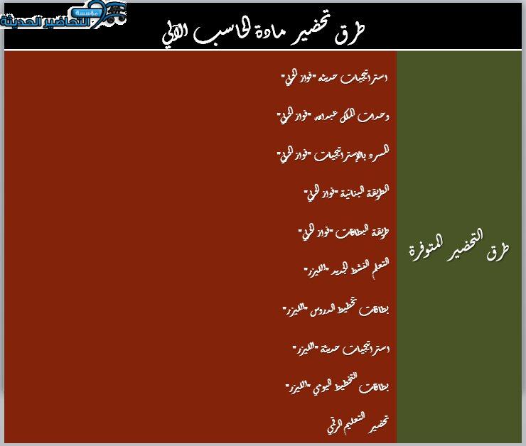 طرق تحضير مادة الحاسب الآلي الصف السادس الابتدائي