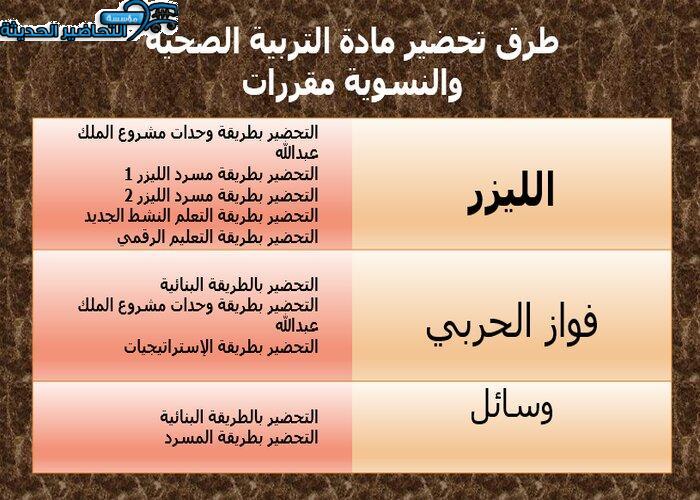 طرق تحضير مادة التربية الصحية والنسوية مقررات