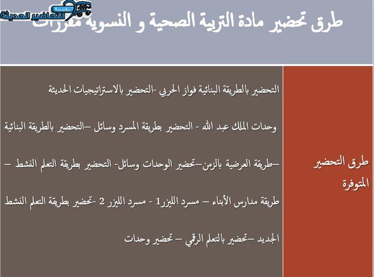 طرق تحضير مادة التربية الصحية والنسوية مقررات