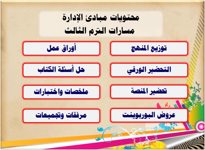 محتويات مبادئ الإدارة مسارات الترم الثالث